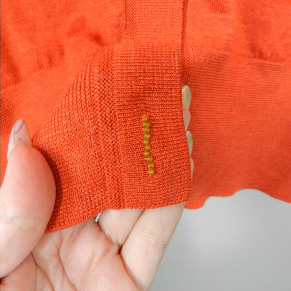 LOFT Cardigan Sweater Size L Orange Wool Blend Custom Buttons Flower Patch - Picture 6 of 16